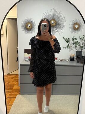 Intermix Black Polka Dot Off-Shoulder Ruffle Dress
